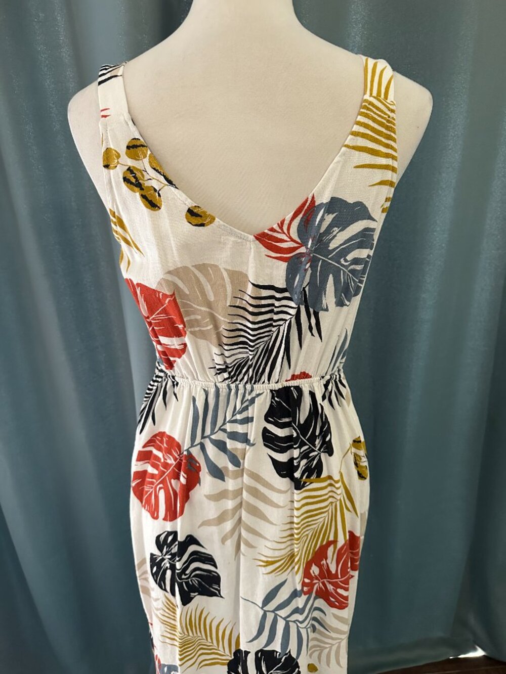 Monteau Los Angeles Tropical Leaf Print Midi Dress Size M Rayon Linen Blend - Picture 4 of 6